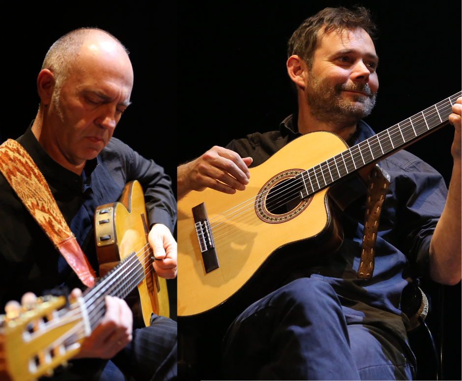 Jean-Paul Hervé et Alexandre Michel, guitaristes qui conduisent le stage Guitare acoustique en ensemble des Rencontres Voix & Musiques 2026